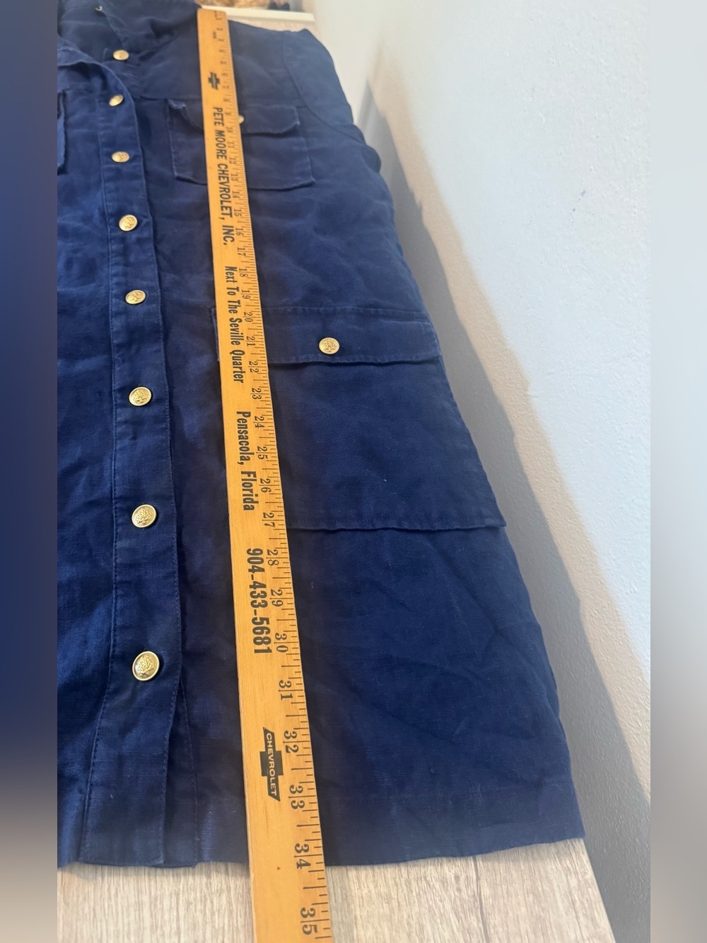 J.Crew Navy Gamine Linen Utility Shirtdress Gold Button Front 2024 Coastal Sz 12 - Picture 7 of 12